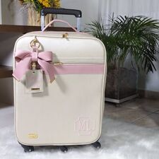 Mala Bebê Bege e Rosê com Laço  para Passeios e Viagens